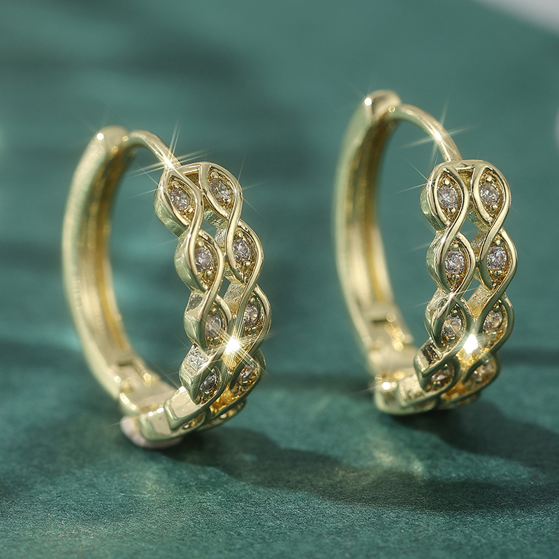 Retro Twisted Golden Earrings with Synthetic Zirconia